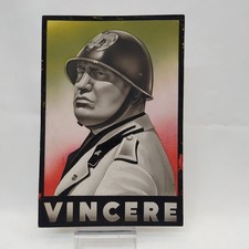 Vincere disegno a mano su cartoncino busto di Mussolini e VINCERE 14x21 cm