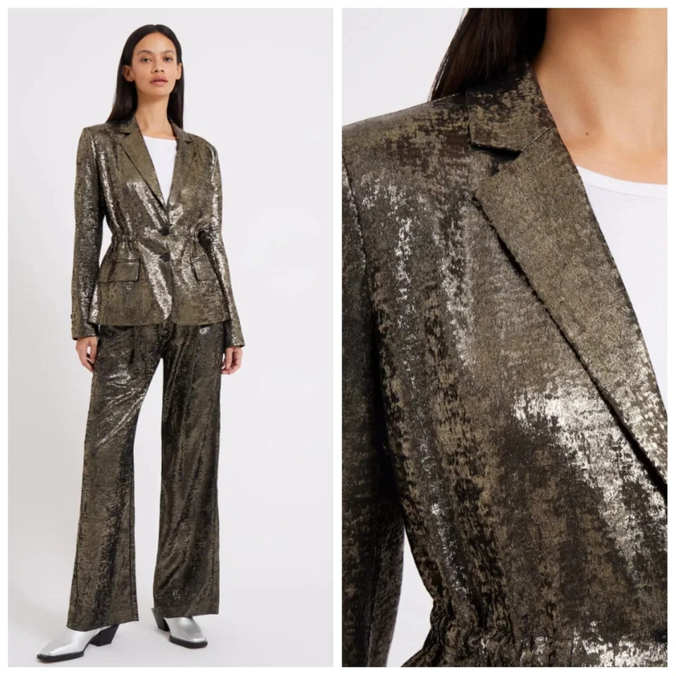 Blazer French Connection $179 Alara Cuello Muesca Metálica Dorado Para Mujer 4 Glam Foto 2 de 4