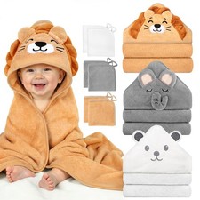 CandyHome 9 PCS Baby Bath Towels for Infants one size, White, Gray, Brown
