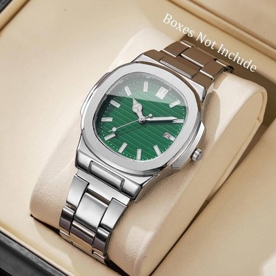 Luxus Herren Quadratisches Zifferblatt Quarzuhr Edelstahlband mit Kalender