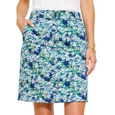 Talbots Straight Skirt 10 Blue Green Botanical Floral Print Cotton Stretch