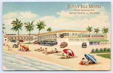 Miami Florida Sunny Isle Villas Motel Beach Scene Curteich c1940s Linen Postcard
