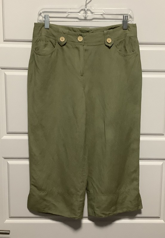 LARRY LEVINE Green Linen Blend Capri Pants Women’s Sz 8