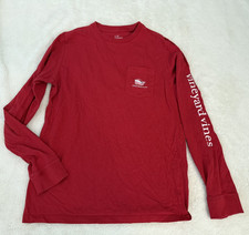 Vineyard Vines Red Santa Christmas Whale Long Sleeve Cotton T-shirt Boys L 16