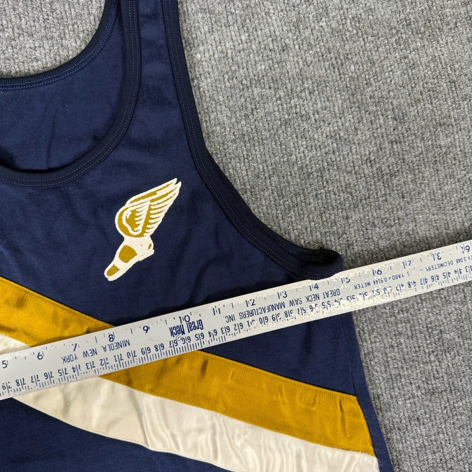 Camiseta sin mangas Champion vintage para hombre XS azul dorado Track Run sin mangas años 70 EE. UU. Retro Foto 4 de 4