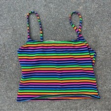 90s Catalina neon stripe swim tankini top LARGE