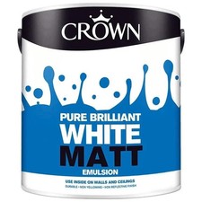 Crown Matt Emulsion Pure Brilliant White Wall  Ceiling Paint Size 2.5L.