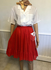 Vintage Red Polka Dot Square Dance Skirt Sz Small Pull On Pockets Ruffle