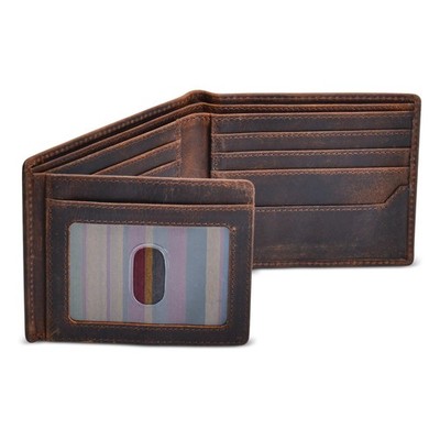 Men's Leather Wallet with RFID Blocking 2 ID Windows in Full Grain Crazy Hors...