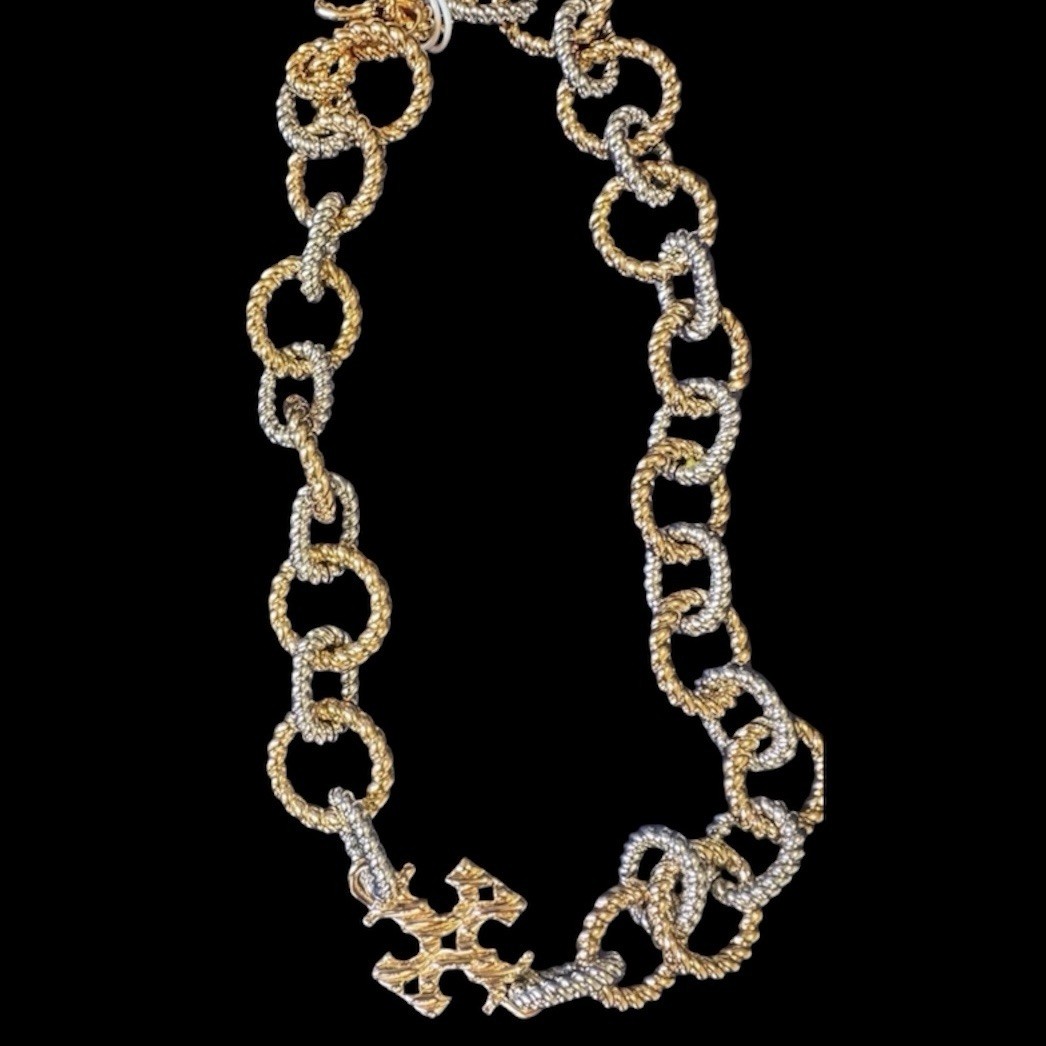 New TORY BURCH Mixed-Metal Chunky Rope Chain Link Logo Necklace w/ Dustbag thumbnail 8