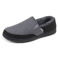 Men's Warm Wool Fleece Slippers, Fuzzy Indoor/Outdoor Hard Soled House 11 Grey