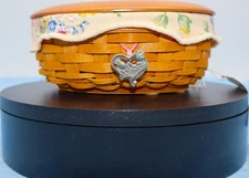 Longaberger 2003 ACS Hope Basket w/ Lid, Floral Liner, Protector & Tie-On