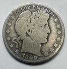 1909-O Silver Barber Half Dollar, New Orleans 90% Silver Coin
