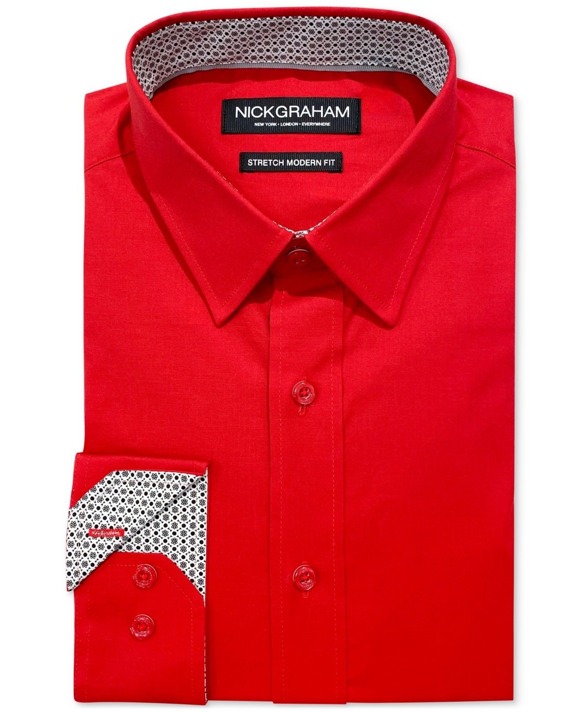 Nick Graham Mens Poplin Solid Button Down Dress Shirt in Red Size L 7190₽