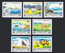 Camel Horse Otter Fish Animals and Landscapes 7v Mongolia 1982 MNH