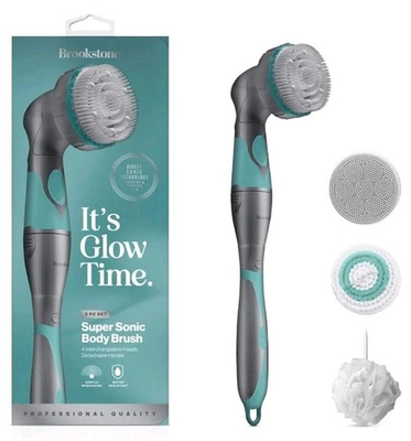 #ad BROOKSTONE 5 PIECE BATTERY POWER HYDRO SPIN BATH BODY BRUSH w 4 LUXURIOUS HEADS $24.99