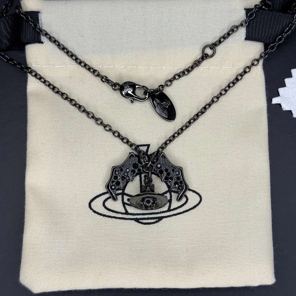 Vivienne Westwood Bat Necklace Black Silver Japan Orb Chain New With Box - Image 4 of 4