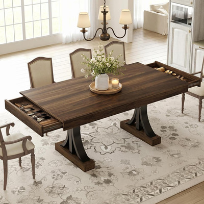 Industrial 71-Inch Dining Table for 6-8 with 2 Drawers and Sturdy Frame