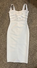 NEW Fashion Nova Paige Body Sculpt Off Shoulder White Midi Dress Size S Bandage
