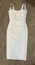 NEW Fashion Nova Paige Body Sculpt Off Shoulder White Midi Dress Size S Bandage