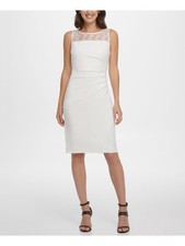 DKNY Womens White Illusion Neckline Above The Knee Cocktail Sheath Dress 8