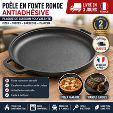 Poele en Fonte Ronde Antiadhesive Plaque Cuisson Pizza Crepes Barbecue Plancha