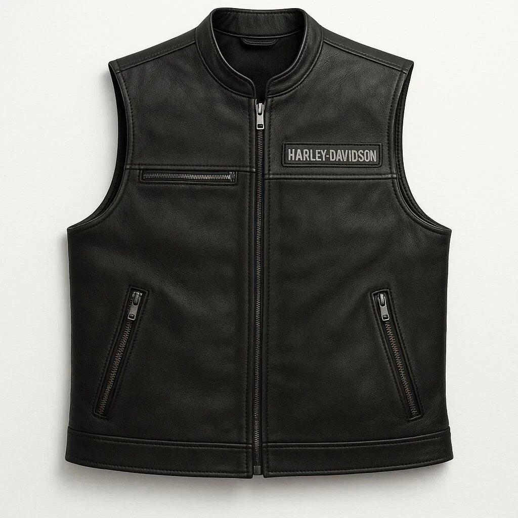 Premium Men’s Black Leather Biker Vest Motorcycle Club Waistcoat