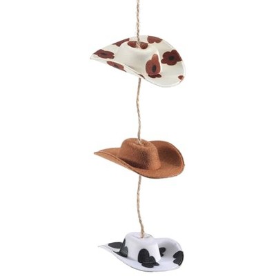 Faringoto Cappello da cowboy Accessori testa di mucca Cappello da cowboy Monocromatico Feltro Cappello Uomo, 2 Brwon, Taglia unica