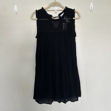 Tommy Bahama Shift Dress Size XS Black Eyelet Fringe Tassel Crinkle Gauze