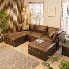 Modern Small 3 Seater Modular U Shape Corner Sofa Chaise Brown 4