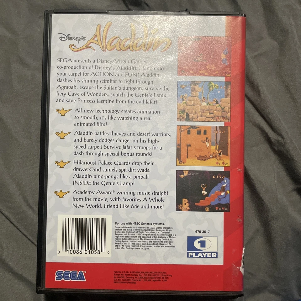 Disney's Aladdin Sega Genesis Video Game Cart 1993 Complete with Manual, CIB - Image 2 of 3