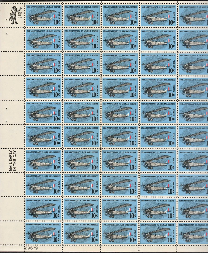 USA #C74 - 1968 Sheet of 50 Stamps, PL 29679 "Air Mail Service" 10¢ OG XF MNH* - Image 4 of 4
