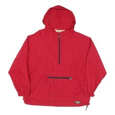 LL BEAN Mens Red Nylon Pullover Jacket XL Lightweight Hooded Outdoor Zip