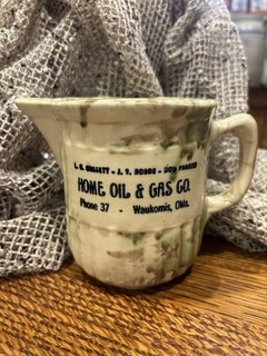 Home Oil & Gas Company Antique Spongeware Advertising Creamer / Pitcher Waukomis