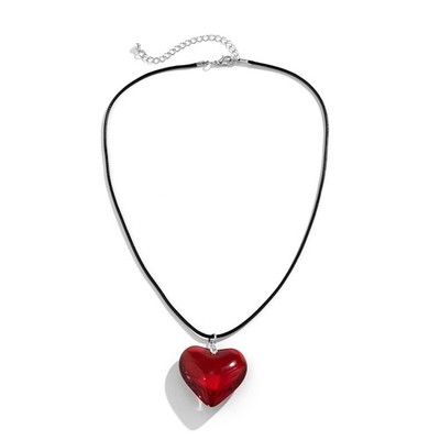 Etercycle Red Heart Necklace, Chunky Puffy Choker Large, 