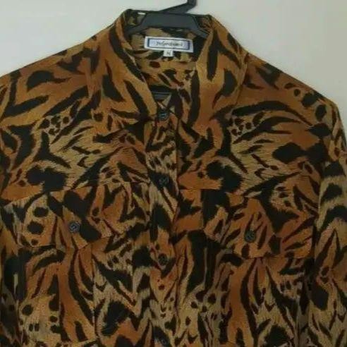 Yves Saint Laurent Leopard Animal Shirt M Multicolor Silk Auth From Japan RA