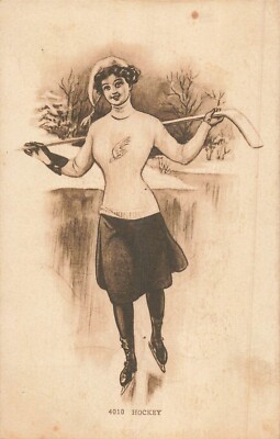 Süße Mädchen Damen Hockey Player Eis Skaten W / Aufkleber Teich ~ 1911 Künstler