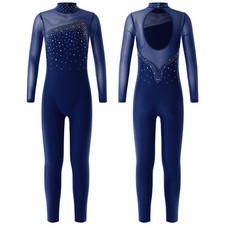 Kid Girls Mock Neck Skating One Piece Bodysuit Catsuit Gymnastics Ballet Leotard