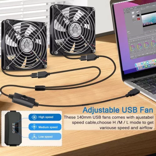 2-in-1-USB Ventilator 140mm Leise PC PC Gehäuselüfter Einstellbare Doppel Lüfter - Bild 2 von 7