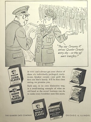 Quaker Cereals Soldiers Formation Wheat Rice Corn Chicago Vintage Print Ad 1944
