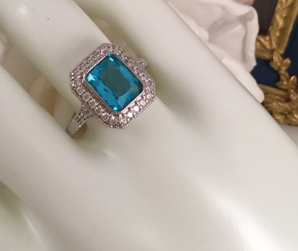 Joyería Vintage Anillo Oro Topacio Londres Zafiros Blancos Joyería Antigua Deco Foto 4 de 4