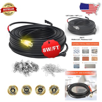 Self-Regulating Heating Cable 12ft for Roofs & Gutters - Easy DIY Installation