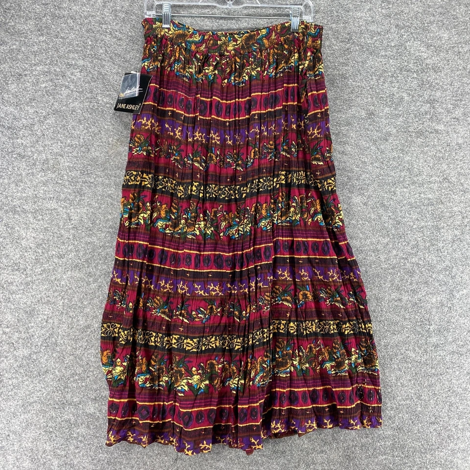 Nueva Falda Ashley Stewart Mujer L Grande Roja Rayas Línea A Midi Pull On Rayón Foto 2 de 4