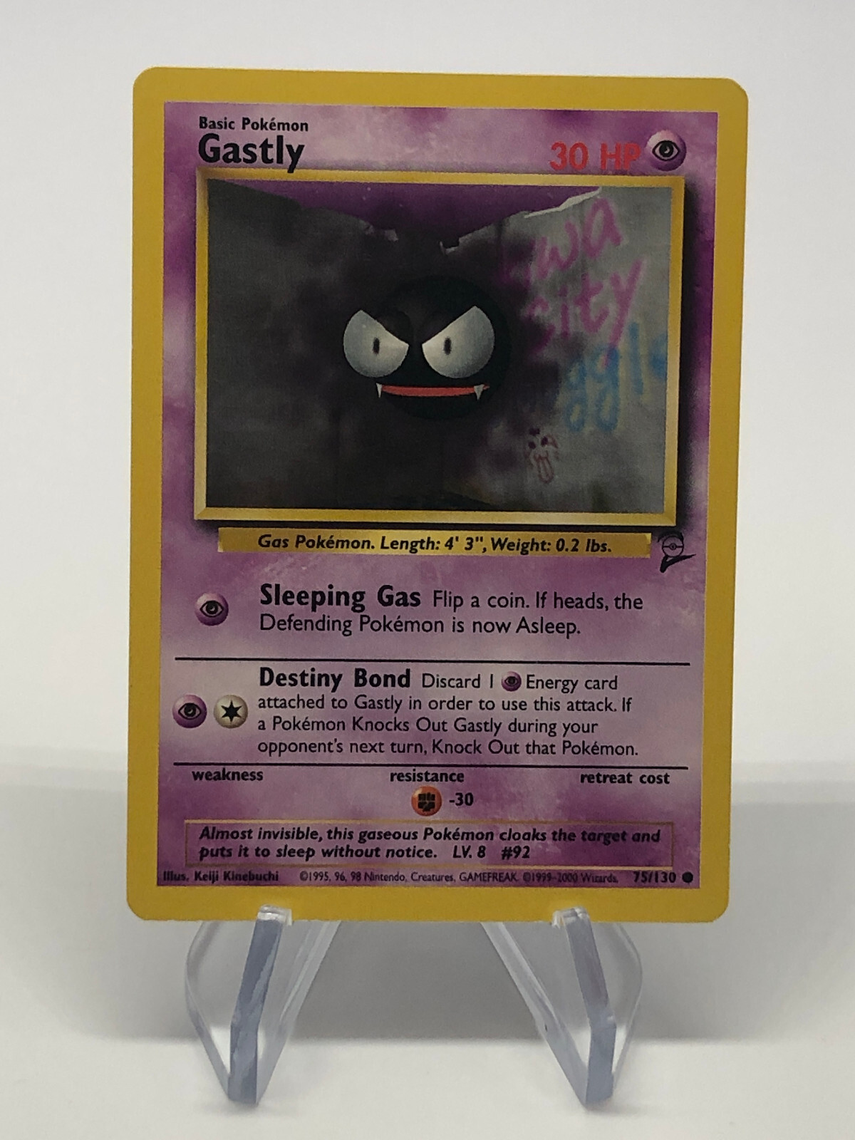 Gastly  75/130 - Common - Vintage English Base Set 2 Pokemon Card - NM & LP
