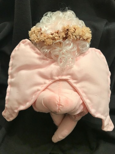 Engel lockiges Haar rosa sitzen handgefertigt genäht Flügel Blumen gefüllt Vintage - Bild 4 von 6