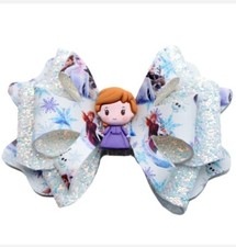 Pre-cut faux leather hair bow kits, 4 inch , PREMIUM DIY KIT Frozen Anna