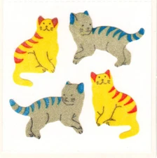 Vintage 80's Great Seven 7 FUZZY Tabby Cats Sticker Mod
