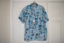 Men's Size 4XL Go Barefoot Blue Hawaiian Button Front Collar Short Sleeve Shirt
