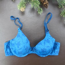 Maidenform Bra 34B Blue Padded Underwire Adjustable Clasp Back