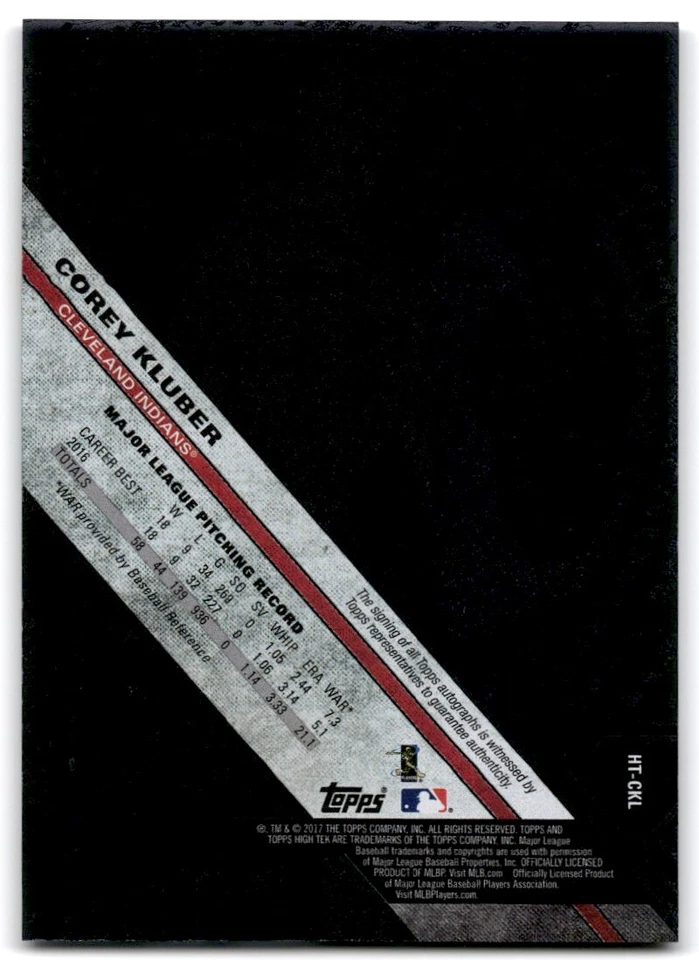 2017 Topps High Tek Autographs Corey Kluber Auto /50 Cleveland Indians #HT-CKL - Image 2 of 2
